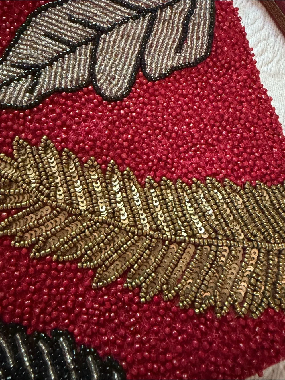 America & Beyond Beaded Leaf Wristlet Clutch bag